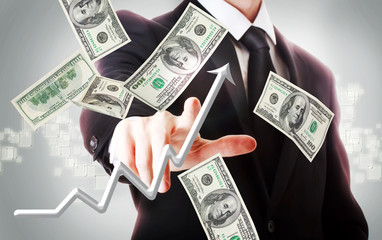 Business man with hundred dollar bills