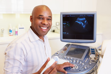 Fototapeta na wymiar Portrait Of 4D Ultrasound Scanning Machine Operator