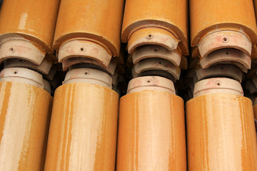 Pieces of Yellow Chinese-styled Glazed Roof Tiles