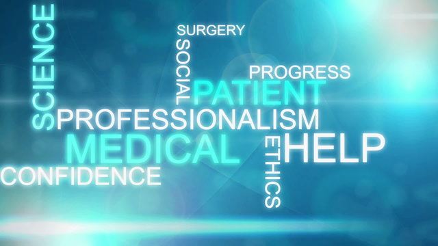 CG graphic blue text background with medical words