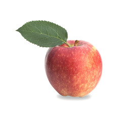 Sweet red apple with leaf