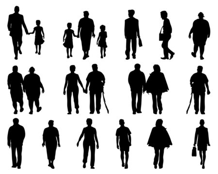 Silhouettes of people walking, vector