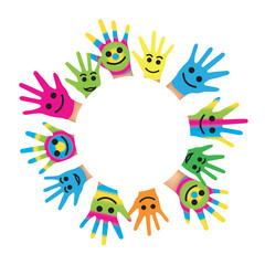 Mains smiley avec rond central blanc