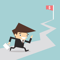 Businessman running to goal