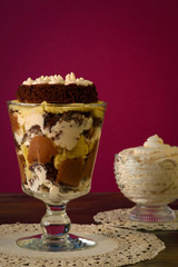 Trifle With Chocolate And Vanilla Sponge Whipping Cream