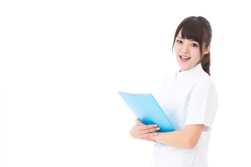 young asian nurse on white background