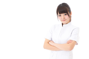 young asian nurse on white background