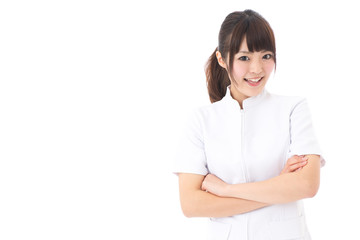 young asian nurse on white background