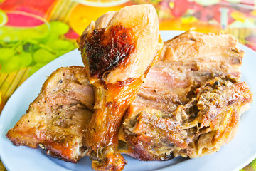 Grilled chicken place on a plate