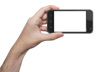 isolated woman hand holding the phone isolated screen