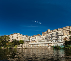 City Palace view from the lake. Udaipur, Rajasthan, India