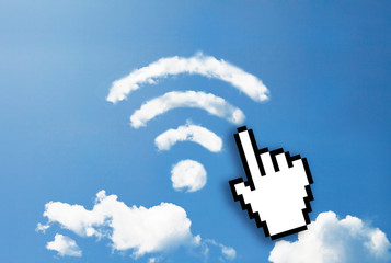 Digital icon hand click on wifi cloud shape
