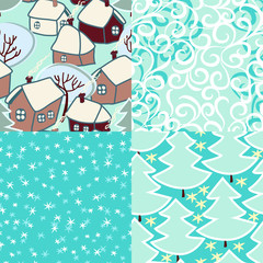 Christmas seamless patterns in turquoise blue and white, vector