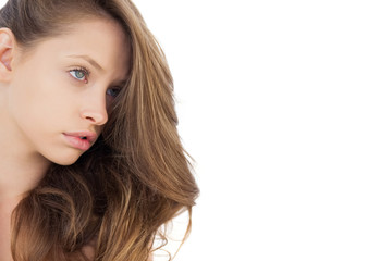 Fototapeta premium Charming brunette model posing looking away