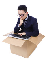 Funny computer geek sitting in the box