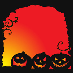 Halloween background - two pumpkins and cobweb