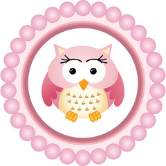 Pink Owl Round Label