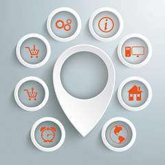 White Location Marker 8 Circles With Icons
