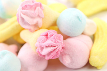 Obraz na płótnie Canvas Background of marshmallows candy. Close up.