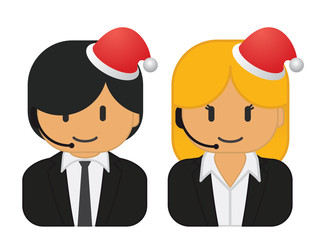 Man and woman wearing headsets