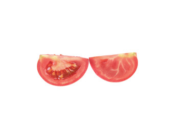 Two segments of fresh tomato.
