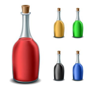 Old bottle set with different liquids