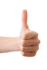 Thumbs up over white background