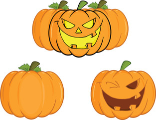 Halloween Pumpkins Cartoon illustrations.Collection Set