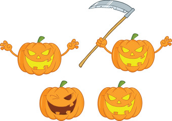 Halloween Pumpkins Cartoon Mascot Characters.Collection Set 1