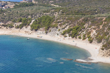Fototapeta na wymiar View of the sand beach in Thassos island