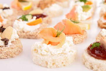 assortment of canapes, toast