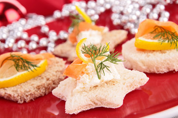 assortment of canapes, toast