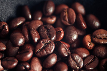 Grains of black coffee
