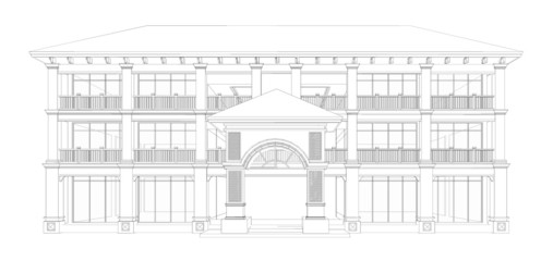 3D wireframe of building 