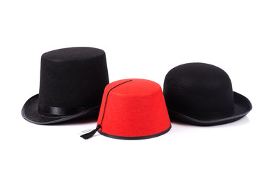 Various hats isolated on the white