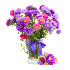 bouquet of violet and pink  aster flowers
