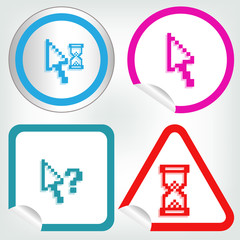 set of different pixel cursors icons on sticker button