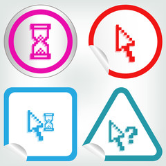 set of different pixel cursors icons on sticker button