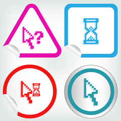 set of different pixel cursors icons on sticker button