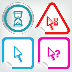 set of different pixel cursors icons on sticker button