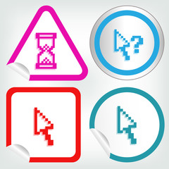 set of different pixel cursors icons on sticker button