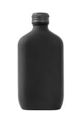 Frosted black glass bottle isolated on white background
