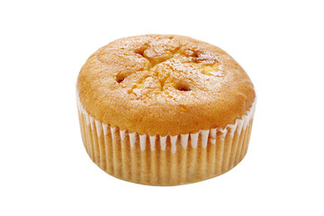 Fresh and tasty mini cake muffin isolated on white background