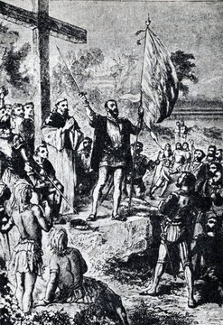 Cabral claiming Brazil for Portugal (1500)