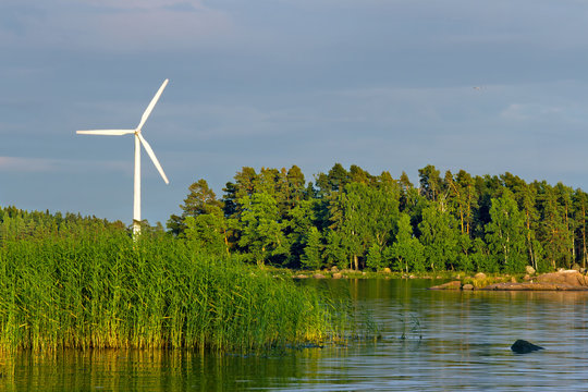 White wind turbine