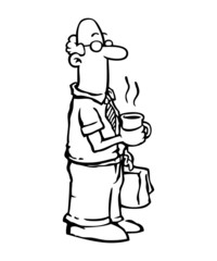 Black and white business man having a cup of coffee.