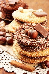 Homemade cookies with sesame seeds, chocolate,