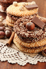 Homemade cookies with sesame seeds, chocolate,
