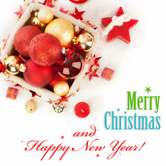Christmas basket with decorations