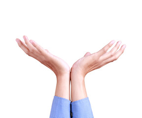 empty male hand holding isolated on white